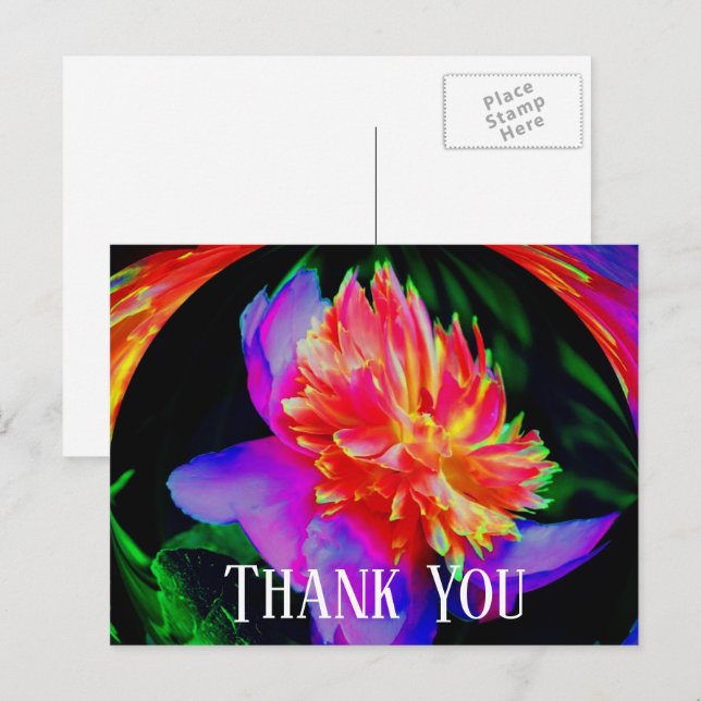 Vivid Peony Abstrakt Floral Vielen Dank Postcard Postkarte (Vorne/Hinten)