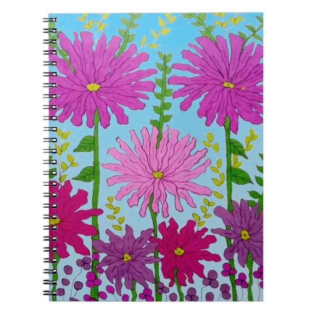 Vivid Pink Blume Zeichnend auf Blue Notizblock (Vorderseite)
