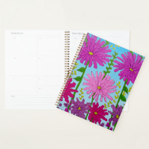 Vivid Pink Blume Zeichnend auf Blue Planer