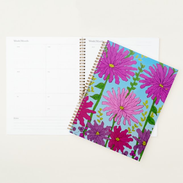 Vivid Pink Blume Zeichnend auf Blue Planer (Anzeige)