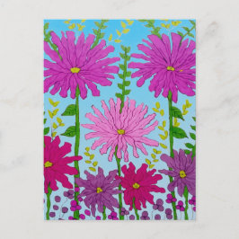 Vivid Pink Blume Zeichnend auf Blue Postkarte