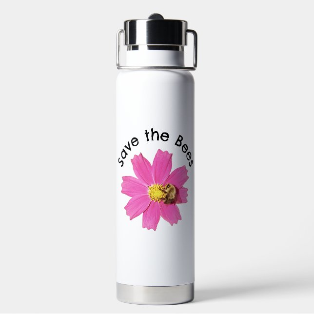 Vivid Pink Cosmos Blume Rette die Bienen Trinkflasche (Hinten)