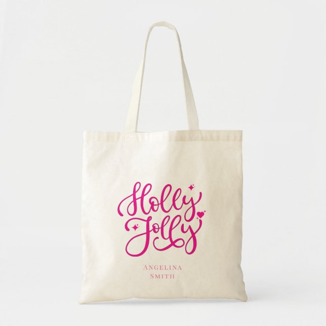 Vivid Pink Holly Jolly Weihnachten Tragetasche (Vorne)