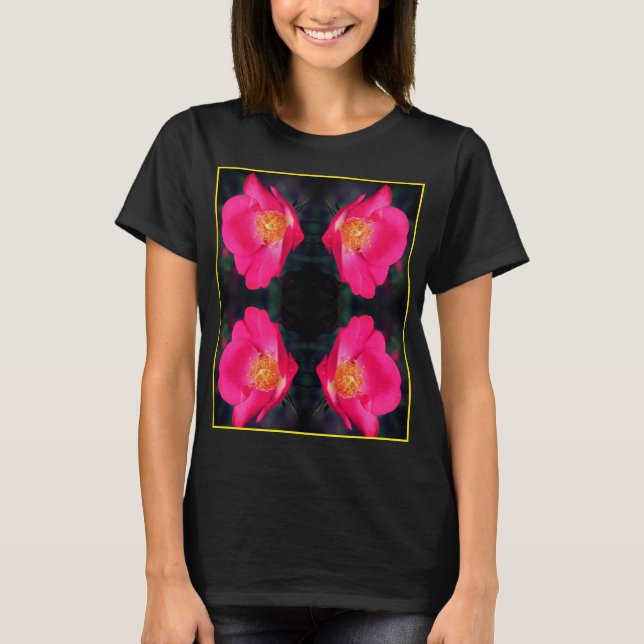 Vivid Pink Roses Abstrakt floral T-Shirt (Vorderseite)