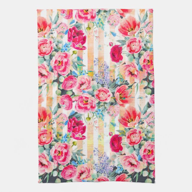 Vivid Pinks Floral Pattern Küchentücher (Vertikal)