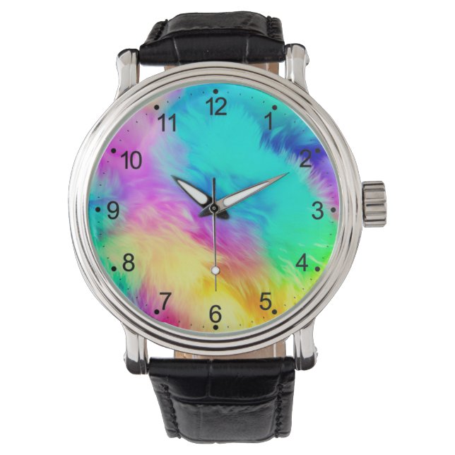 Vivid Rainbow Fluffy Fur Texture-75201 Armbanduhr (Vorderseite)