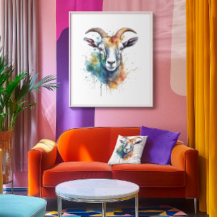 Vivid Rainbow Goat Portrait Poster