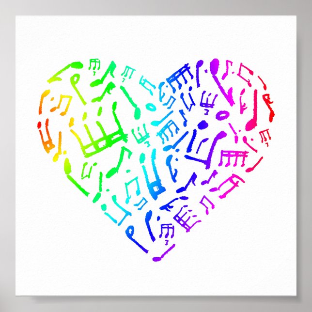 Vivid Rainbow Music Notes Coeur Poster (Devant)