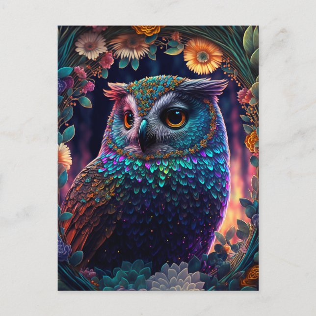Vivid Rainbow Owl Art Postkarte (Vorderseite)