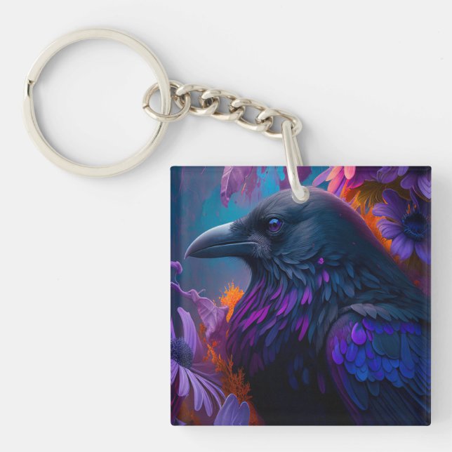 Vivid Rainbow Raven Art Porte - clé (Devant)