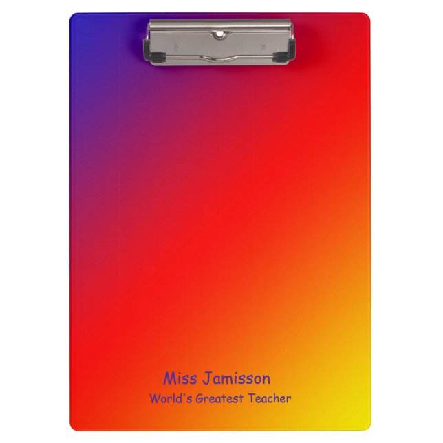 Vivid Rainbow Weltbest Teacher 2 LInes Text Klemmbrett (Vorderseite)