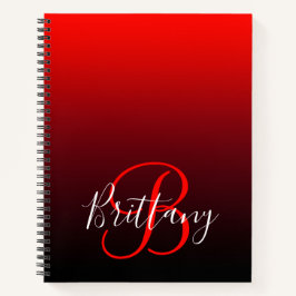 Vivid Red Burgundy und Black Ombre Monogram Notizbuch