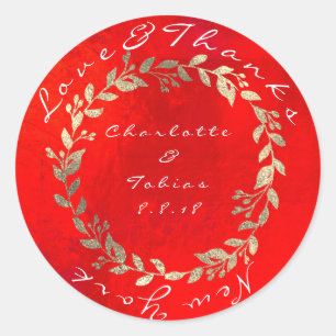 Vivid Red Gold Champaign Wedding Danke Metallic Runder Aufkleber