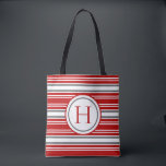 Vivid Red & Gray Modern Strickbar Tasche<br><div class="desc">Dieses Taschendesign zeichnet sich durch ein wunderschönes rotes,  graues und weiß gestreiftes Muster mit einem doppelkreisförmigen Monogramm aus. Ideal zum Feiern mit Teamfarben,  oder jeden Tag Sommerspass. Macht ein großartiges Geschenk. Erstellt von der einfachen Farmhouse Press.</div>