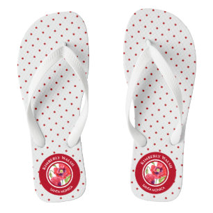 Vivid Red Poppies floral Circle Polka Dots Flip Flops