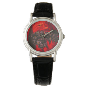 Vivid Red Poppy Stamen Armbanduhr