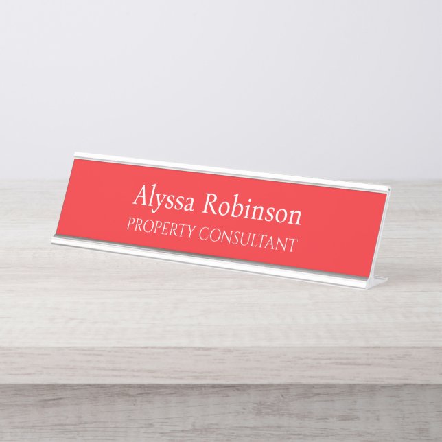 Vivid Red Professionnel Bureau Nom Plaque (Devant)