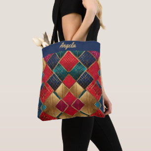 Vivid Red und Gold Textured Geometric Shapes Tasche
