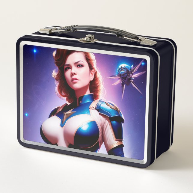 Vivid Retro 50's Female Sci Fi Space Ranger Metall Brotdose (Vorderseite)
