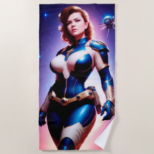 Vivid Retro 50's Female Sci Fi Space Ranger Strandtuch