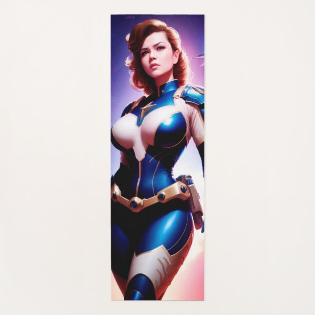 Vivid Retro 50's Female Sci Fi Space Ranger Yogamatte (Vorderseite)