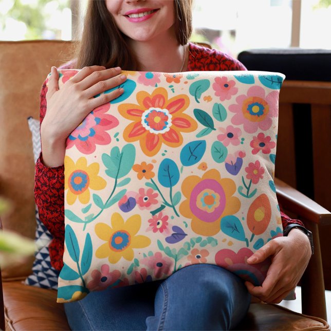 Vivid Retro Florals Valentines Geschenke für Teens Kissen (Vivid Retro Florals Valentines Gifts for Teens)