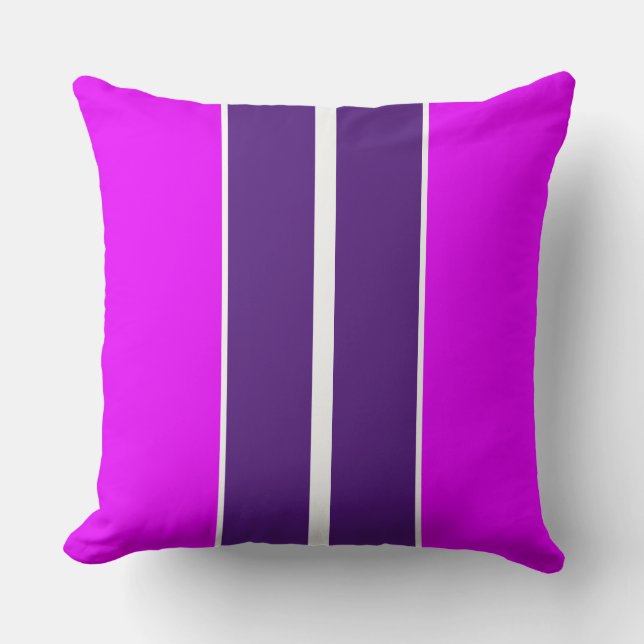 Vivid Royal Lila Magenta Rosa Racing Streifen Kissen (Vorderseite)