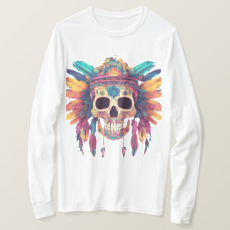 Vivid Skull & Feathers: Psychedelic Digital Art T T-Shirt