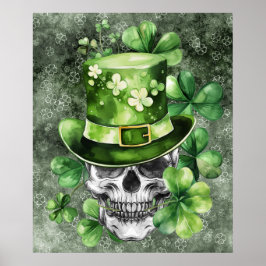 Vivid Skull with Green Hat Illustration Poster
