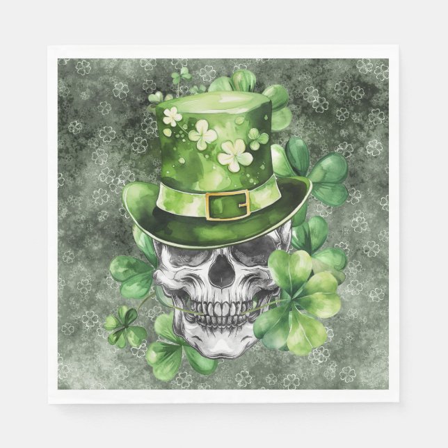 Vivid Skull with Green Hat Illustration Serviette (Vorderseite)