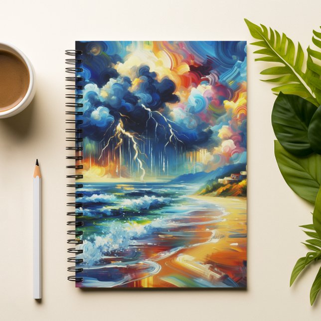 Vivid Stormy Beach Painting Notebook Notizblock (Von Creator hochgeladen)