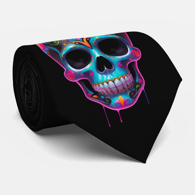 Vivid Sugar Skull Día de los Muertos Krawatte (Gerollt)