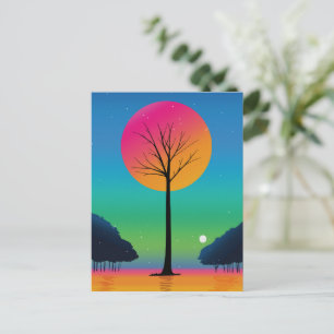 Vivid Tree Unter einem kosmischen Regenbogen Himme Postkarte