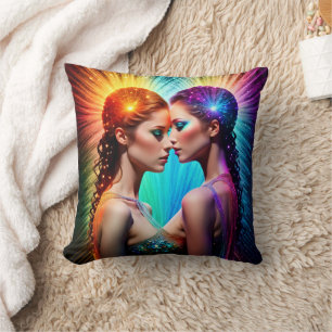 Vivid Twin Portrait mit dramatischer Beleuchtung Kissen