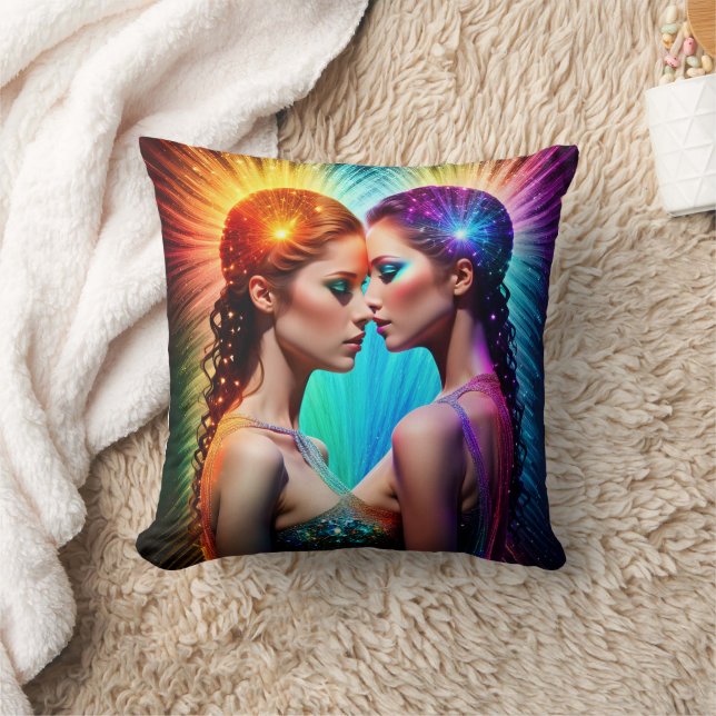 Vivid Twin Portrait mit dramatischer Beleuchtung Kissen (Decke)