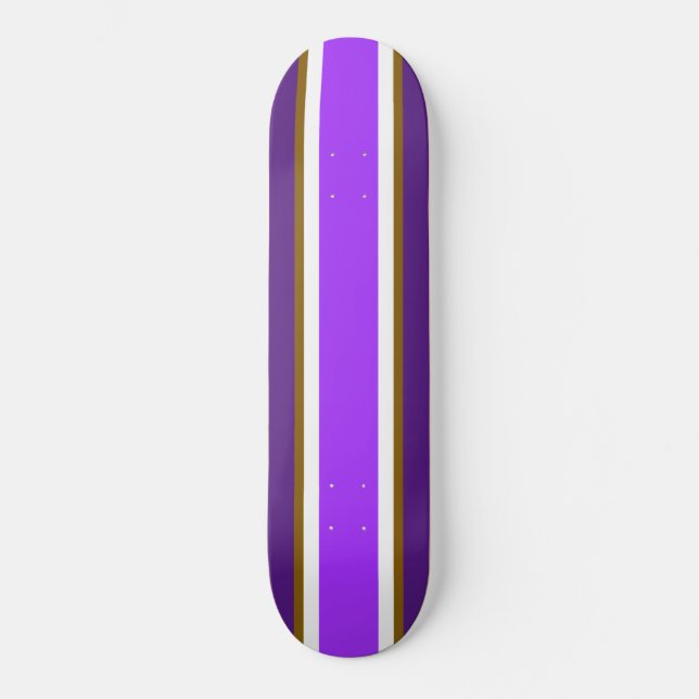 Vivid Two Tone Purple White Brown Racing Stripes Skateboard (Vorderseite)