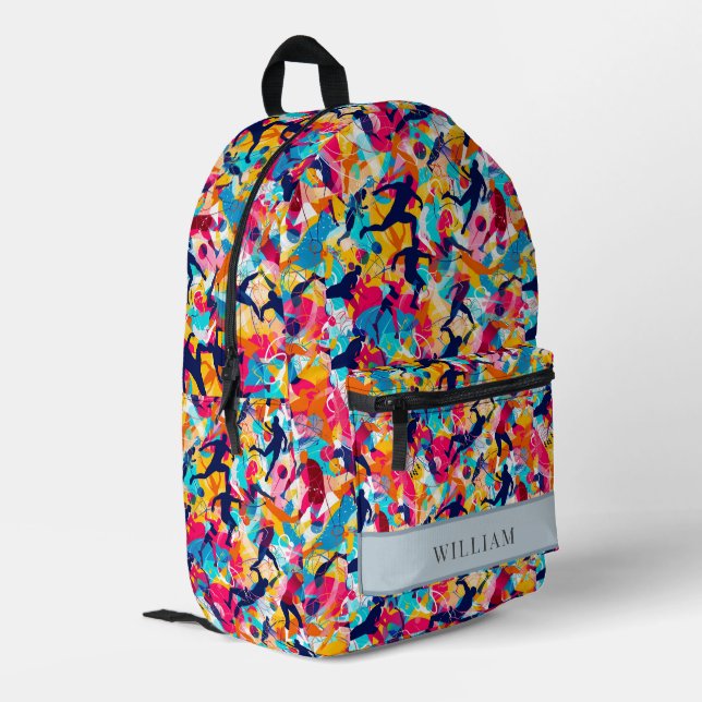 Vivid verschiedene Sportkids zurück zur Schule Bedruckter Rucksack (Rückseitige Ecke links)