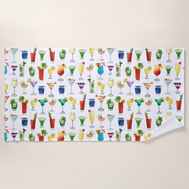 Vivid Watercolor Cocktail Muster Tote Tasche Strandtuch (Vorderseite)