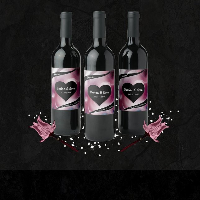 Vivid Watercolor Pink Wedding Weinetikett (Von Creator hochgeladen)