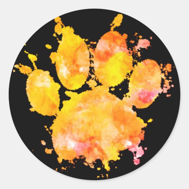 Vivid Watercolor Splash Dog Paw Print Runder Aufkleber (Vorderseite)