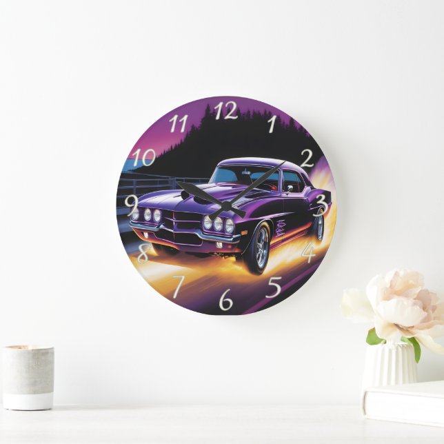 Vivide Hotrod-Kreuzfahrt auf einer landschaftliche Große Wanduhr (Zuhause)