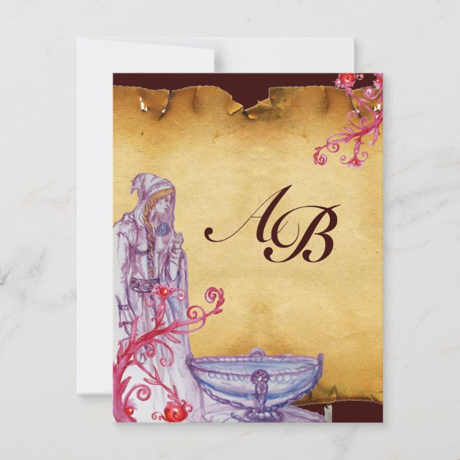 VIVIEN MONOGRAM Perchment lila Einladung (Vorderseite)