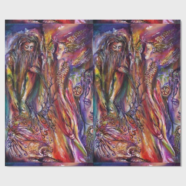 VIVIEN UND MERLIN Pink Lila Blue Fantasy Geschenkpapier (Flach)