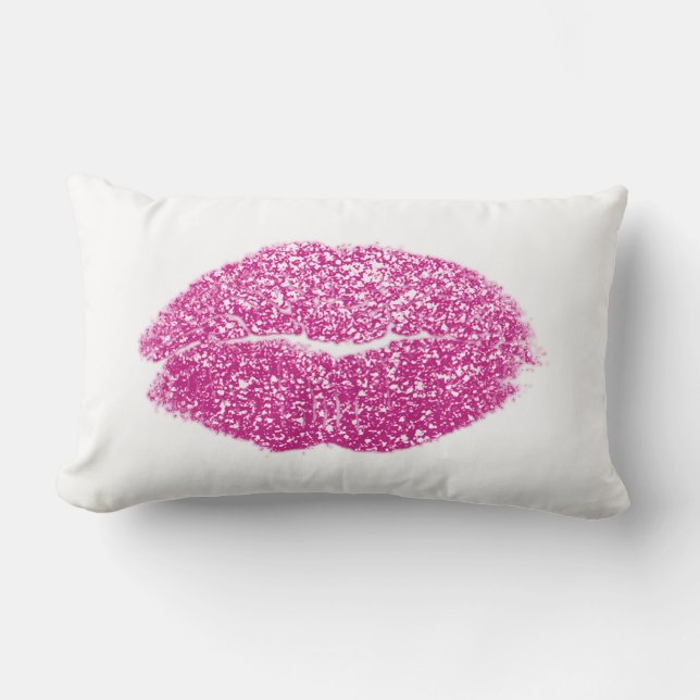 Vivio Pink Lips Glitzer Weiß Makeup Kiss Lendenkissen (Vorderseite)