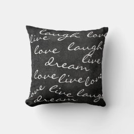 vivre l'amour rire rêve typographie coussin