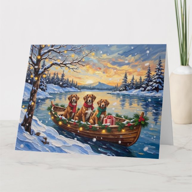 Vizsla Christmas Boat Holiday Karte (Vorderseite)