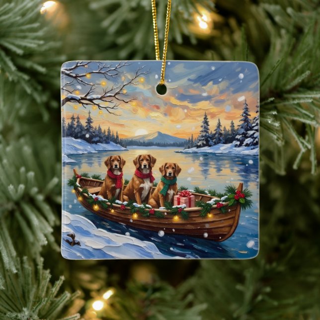 Vizsla Christmas Boat Holiday Keramikornament (Baum)