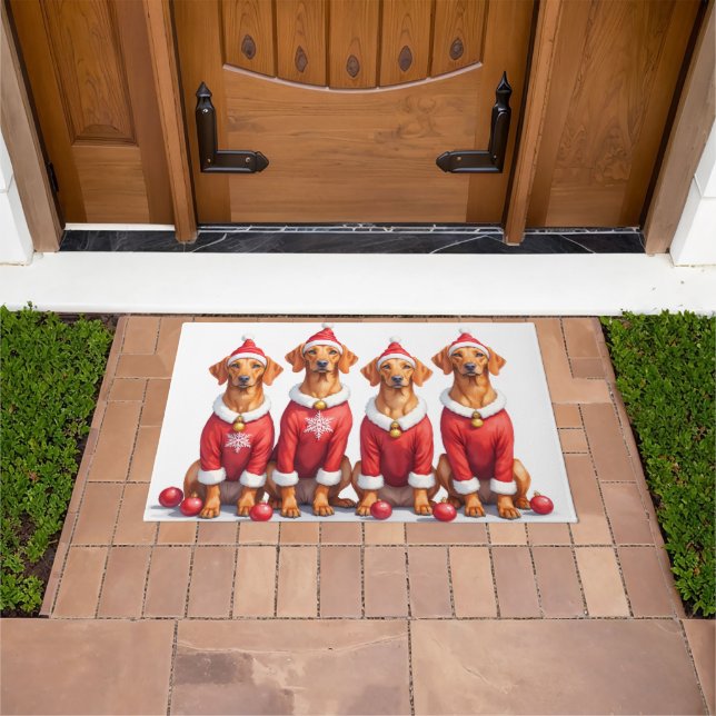 Vizsla Christmas Dress Santa Hat Fußmatte (Außenbereich)