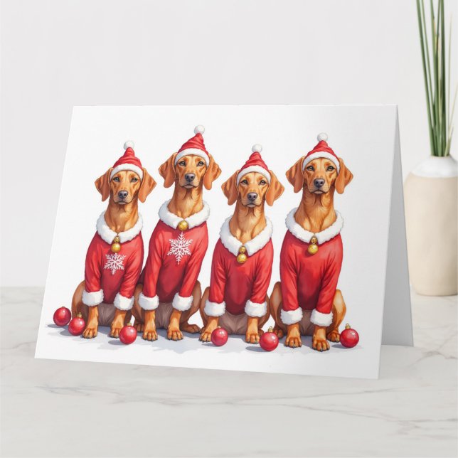 Vizsla Christmas Dress Santa Hat Karte (Vorderseite)
