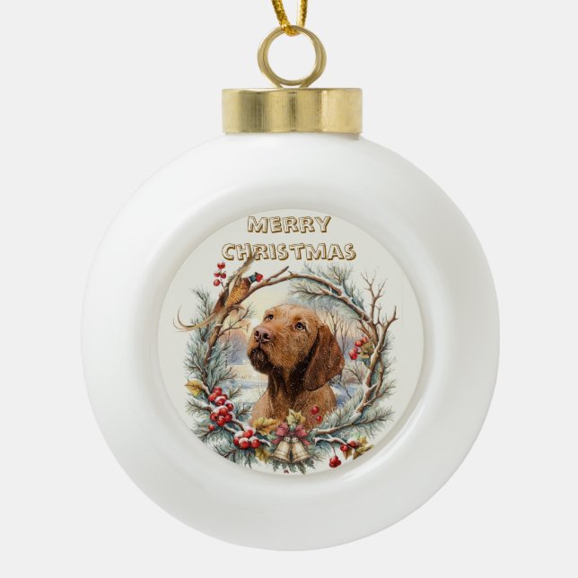Vizsla Christmas  Keramik Kugel-Ornament (Vorderseite)